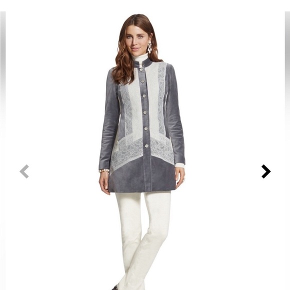 Chico’s Silver Treasure Artisan Duster Grey Lace Long Button Up Jacket S… - Picture 2 of 13